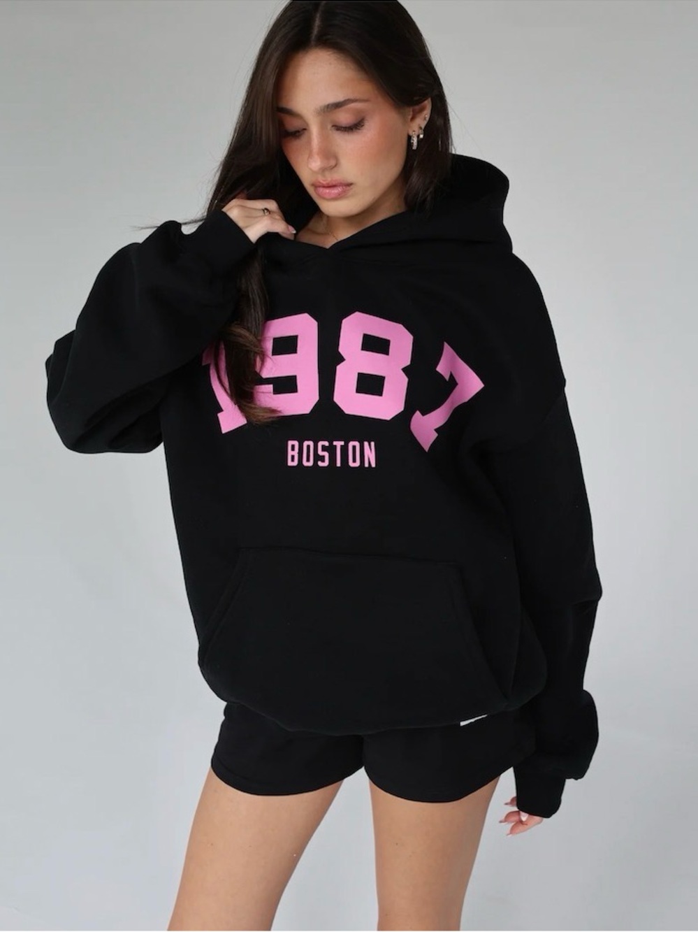 1987 Label Black and Pink Hoodie Size L Boston